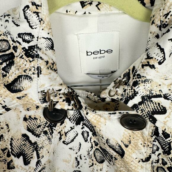 bebe Y2K Snake Skin Print Stretch Double Breasted Cotton Trench Coat Sz XS - Picture 8 of 13